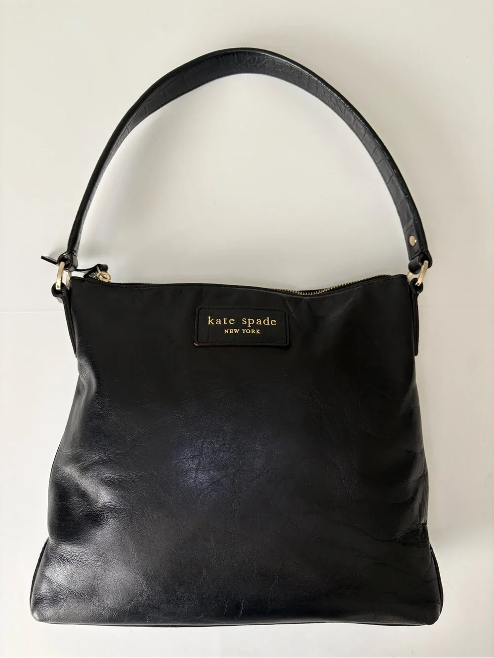 Kate Spade New York Black Leather Shoulder Bag Polka Dot Lining
